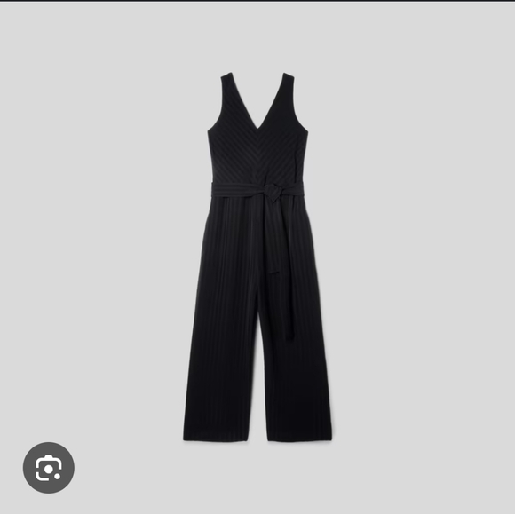 Everlane Black The City Stripe Draped Jumpsuit Size 8 - Picture 2 of 7